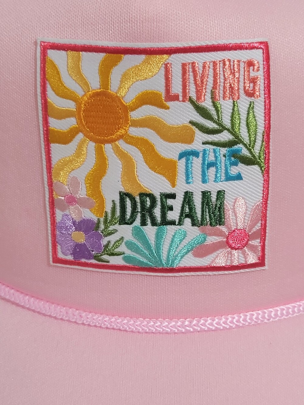 Living The Dream Embroidered Patch Pink Foam Adjustable Trucker Hat New One Size - Picture 8 of 8
